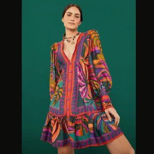 NWOT Farm Rio Graphic Foliage Lenzing™ Ecovero™ Viscose Mini Dress Size S #808